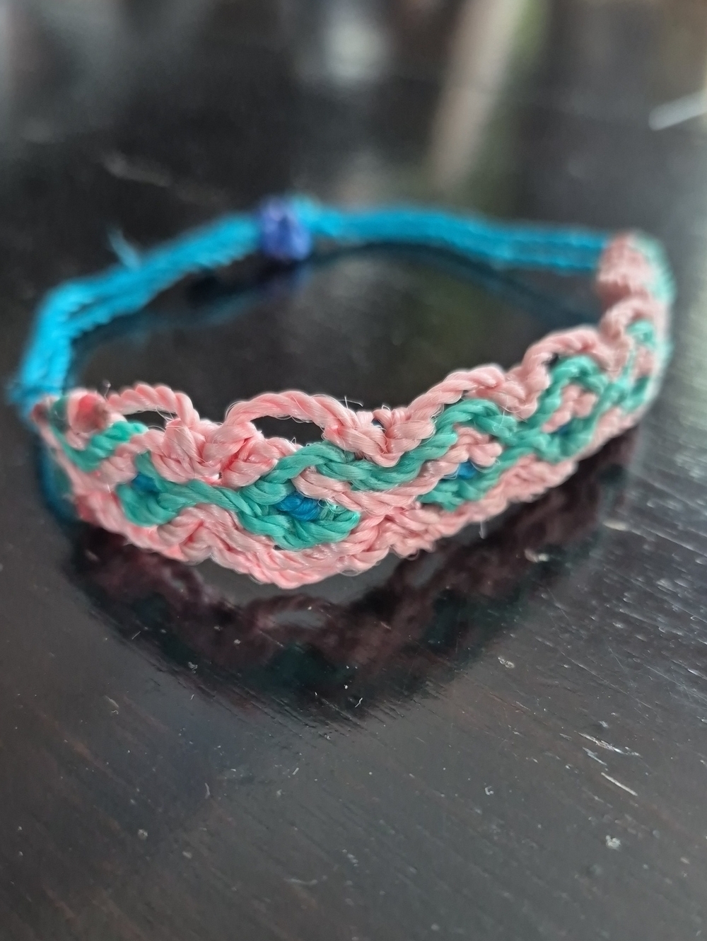 Handwoven Pink and Teal Friendship Bracelet